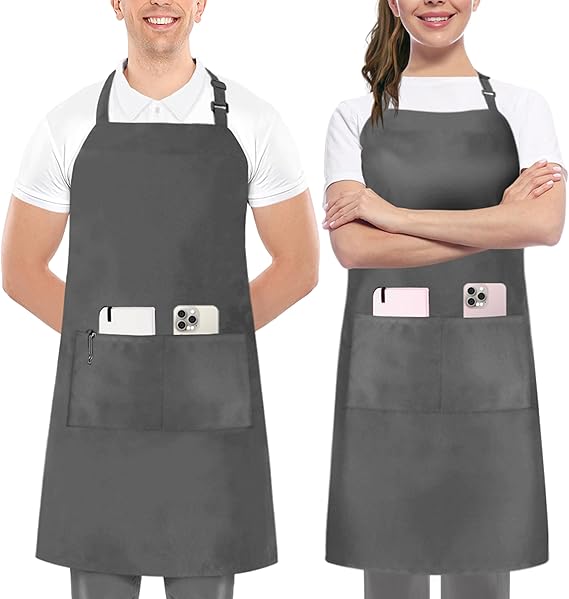 Utopia Kitchen 2 Pack Bib Apron, Adjustable with 2 Pockets, Water and Oil Resistant, Cooking Kitchen Chef Apron for Women Men Quick Pick Grocers